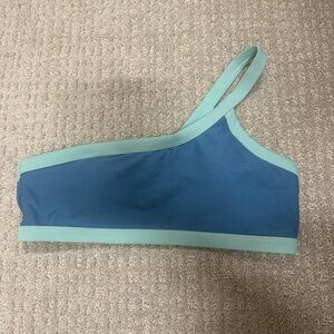 Shade & Shore Blue with Light Aqua Trim One-Shoulder Bikini Top
